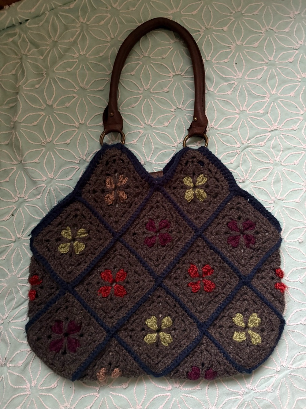 Vintage Afghan Tote Granny Square crochet bag purse - Picture 5 of 5